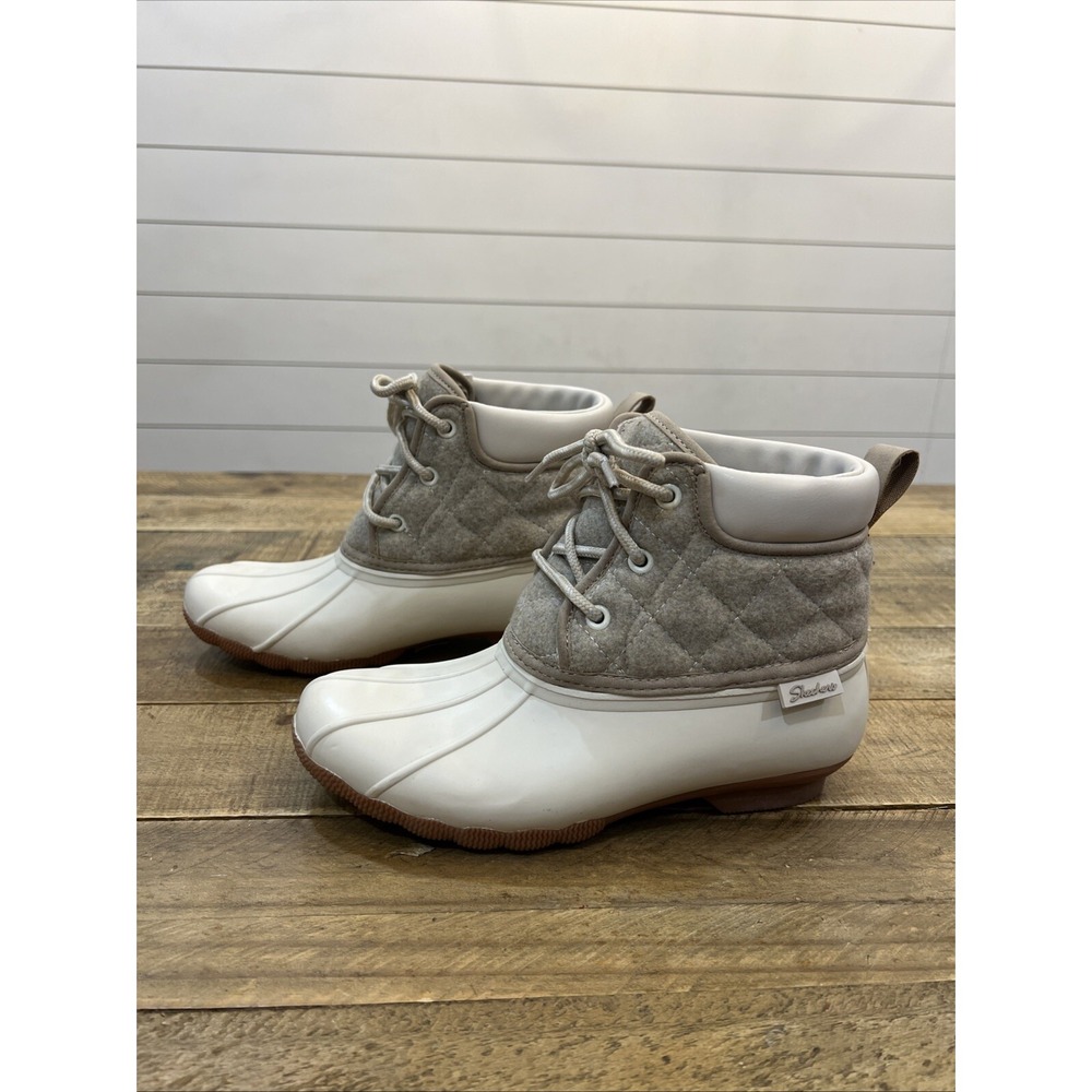 Women's Skechers Waterproof Rubber Ankle Boots Lightly Worn Size 6 Natural